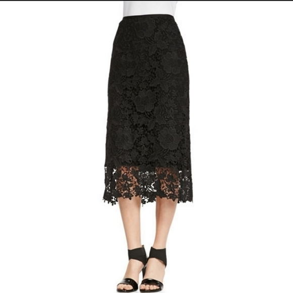 Lafayette 148 New York Over the Knee Black Lace Overlay Pencil Skirt 8 - Picture 2 of 13